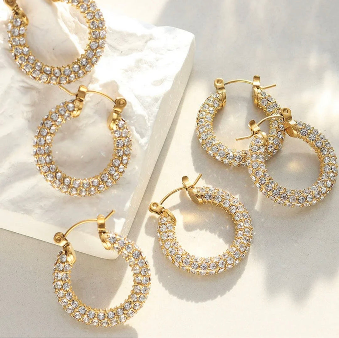 Luxury Diamanté sparkle 18K Gold plated hoop Earrings