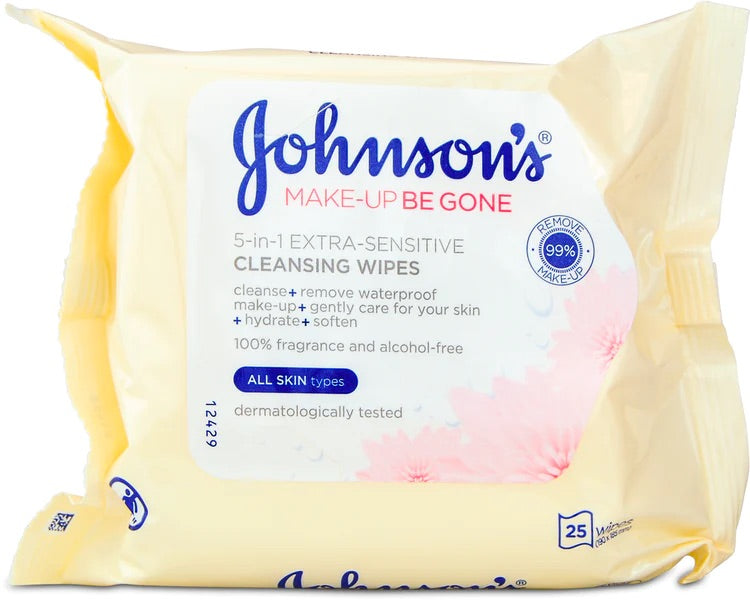 JOHNSONS MAKE UP WIPES EXTRA SENSITIVE 25'S