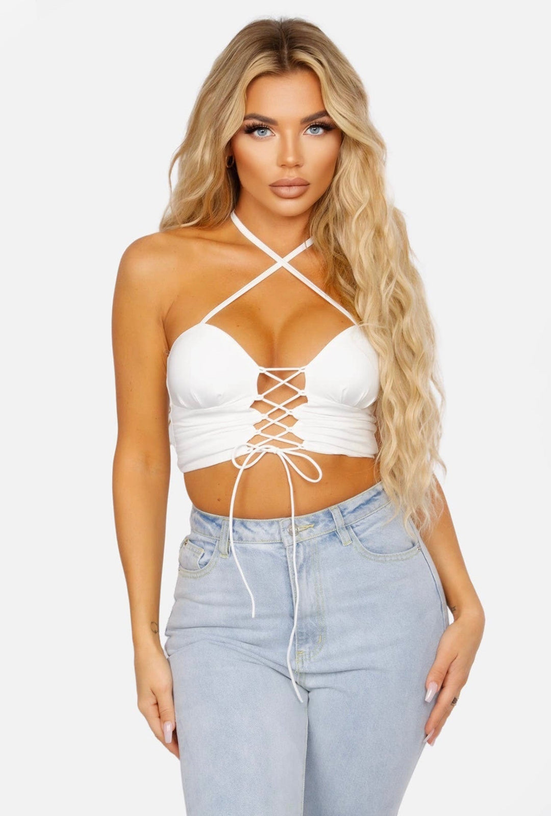 Lacey white halter crop top