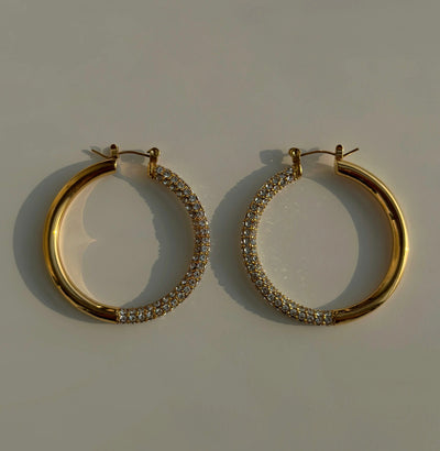 Iced out diamanté large hoops 18K Gold plated hoop Earrings