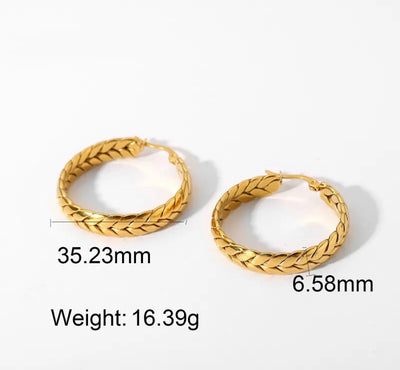 Minimalist wheat 18K Gold plated hoop Earrings