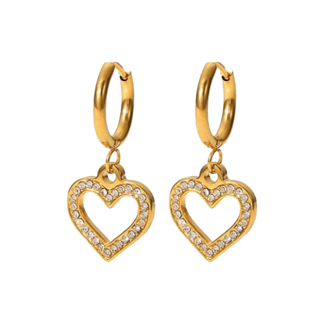 18k Gold plated diamanté heart drop earrings