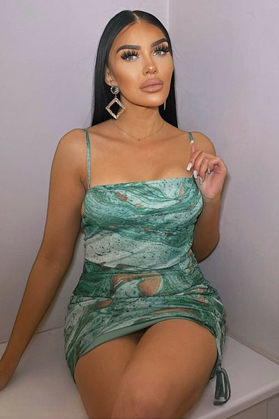 Harper turquoise print ruched mini dress